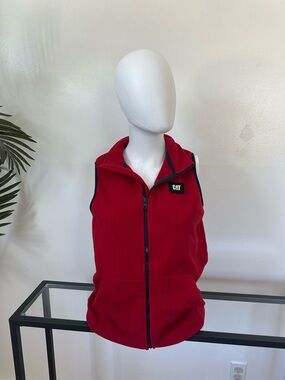 CAT BRAND Red Fleece Vest - Sleeveless Zip-Up